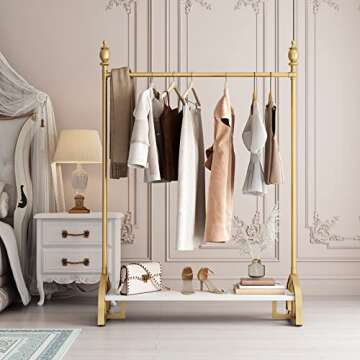 FONECHIN Gold Clothing Rack, Boutique Clothes Rack with Shelf for Display, Heavy Duty Garment Rack f...