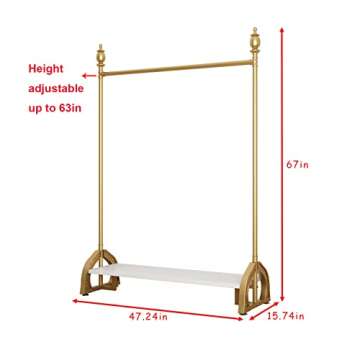 FONECHIN Gold Clothing Rack, Boutique Clothes Rack with Shelf for Display, Heavy Duty Garment Rack for Retail Use (47.24L)