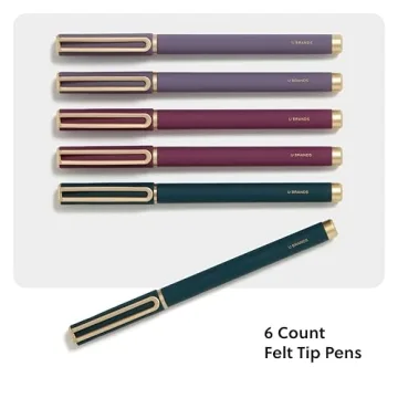 U Brands Catalina Felt Tip Pens, Set of 6, Soft Touch Jewel Tones with Gold Details, Medium (0.7 mm) Point, Black Ink