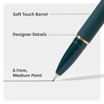 U Brands Catalina Felt Tip Pens, Set of 6, Soft Touch Jewel Tones with Gold Details, Medium (0.7 mm) Point, Black Ink