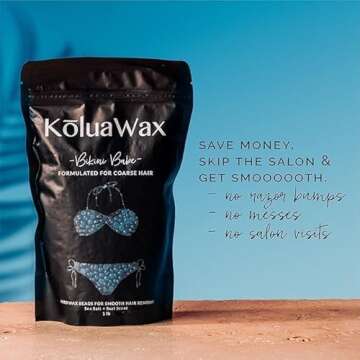 KoluaWax Hard Wax Beads for Hair Removal – Coarse Hair Formula – Face, Brazilian, Underarms, Back Chest, Bikini Waxing – Sea Salt & Surf, 1lb Refill for Wax Warmers & 10 Large Applicator Sticks