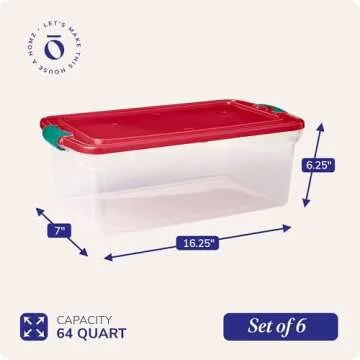 HOMZ 6-Pack Clear Storage Bins - Perfect for Holidays