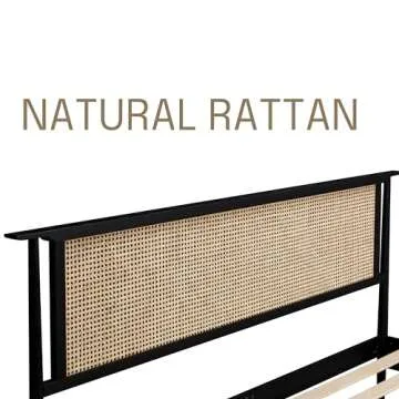 NTC Ruby Wooden Bed Frame with Natural Rattan - Queen