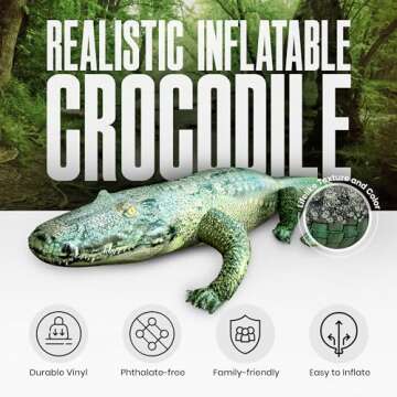 Jet Creations Alligator Inflatable 49" (76" Head to Tail) Long, Green with Armor Imprint, Realistic Wild Animal, Sports Team Mascot, Pool, Garden Decor, Photo Prop, Bird Deterrent, 1 pc