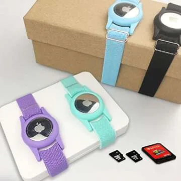 AirTag Bracelet for Kids, AirTag Holder with Stretchy Wristband, Anti-Lost Watch Band for Apple Air Tag, Adjustable Protective Case for Toddler Adults, Airtag Band for Wallet