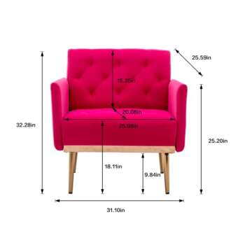 SZLIZCCC Square Velvet Accent Chair, Golden Metal Leg Single Sofa Chair, Living Room Chair, Bedroom Chair, Coffee Chair, Reception Chair (Rose red)
