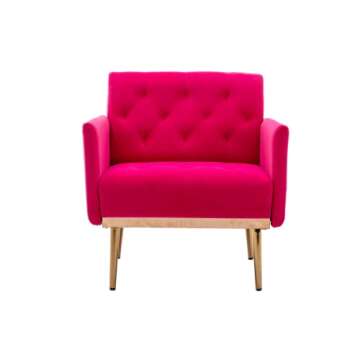 SZLIZCCC Square Velvet Accent Chair, Golden Metal Leg Single Sofa Chair, Living Room Chair, Bedroom Chair, Coffee Chair, Reception Chair (Rose red)