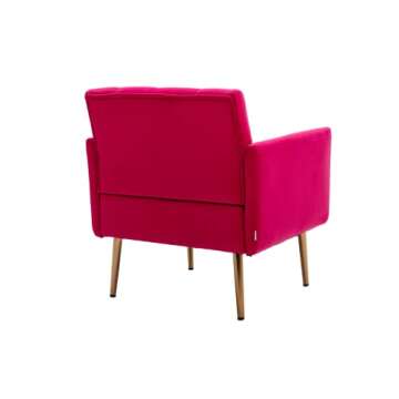 SZLIZCCC Square Velvet Accent Chair, Golden Metal Leg Single Sofa Chair, Living Room Chair, Bedroom Chair, Coffee Chair, Reception Chair (Rose red)