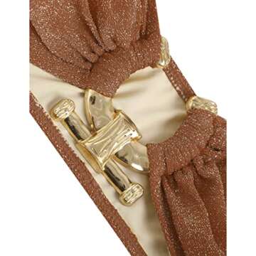 ZAFUL Women's Bandeau Bikini Strapless Two Piece Swimsuit Metallic Sparkly Glitter Swimwear Cutout Bathing Suit Rust Red S