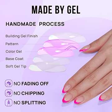 French Tip Press On Nails Almond - BTArtbox Hot Pink Press On Nails Short, Stick On Nails for Women, Glue On Nails with Nail Glue in 16 Sizes - 30 Soft Gel Fake Nails Kit, Berry French