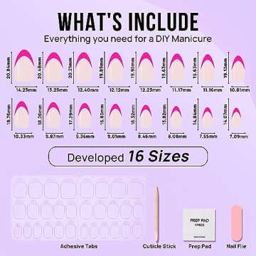 French Tip Press On Nails Almond - BTArtbox Hot Pink Press On Nails Short, Stick On Nails for Women, Glue On Nails with Nail Glue in 16 Sizes - 30 Soft Gel Fake Nails Kit, Berry French