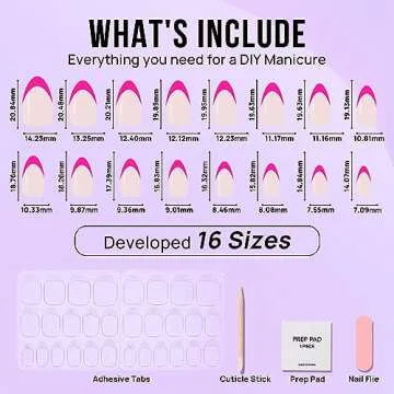 French Tip Press On Nails Almond - BTArtbox Hot Pink Press On Nails Short, Stick On Nails for Women, Glue On Nails with Nail Glue in 16 Sizes - 30 Soft Gel Fake Nails Kit, Berry French