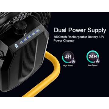 Geek Aire 12" Portable Battery Operated Fan with Metal Blade, 360 Vertical Tilt, 20h Run Time Cordless Fan for Camping Travel Tent Hurricane Home