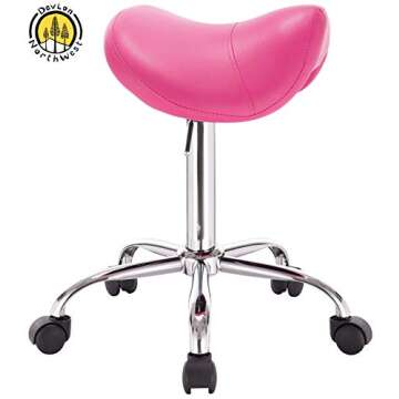 DevLon NorthWest Professional Saddle Stool Series Hydraulic Swivel Comfortable Ergonomic with Heavy Duty Metal Base for Clinic Dentist Spa Massage Salons Studio (PINK)