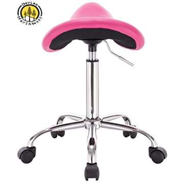 DevLon NorthWest Professional Saddle Stool Series Hydraulic Swivel Comfortable Ergonomic with Heavy Duty Metal Base for Clinic Dentist Spa Massage Salons Studio (PINK)