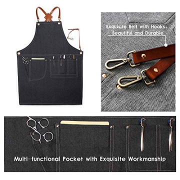 LANDY Adjustable Denim Bib Apron for Men & Women with Pockets