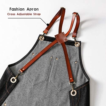 LANDY Adjustable Denim Bib Apron for Men & Women with Pockets