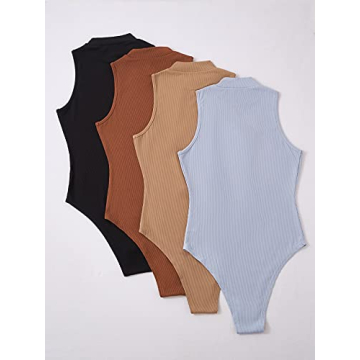 MakeMeChic Women's Plus Size 4pcs Bodysuit Pack