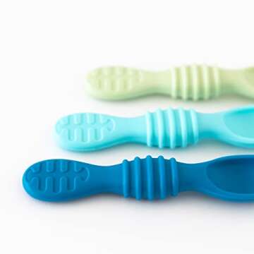 Bumkins Baby Utensil Set, Silicone Trainer Spoons for Dipping, Soft Tip, Self-Feeding, Chew, Baby Le...