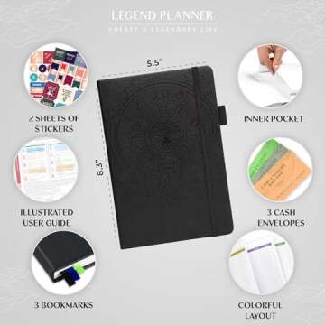 Legend Budget Book - Personal Finance Planner for Budgeting, Saving Money & Bill Organizer, A5 (Blac...