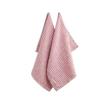 Red Hand Towels 100% Pure Linen Hand Towels (18 x 28 inches), French Striped Dish Towels for Kitchen...
