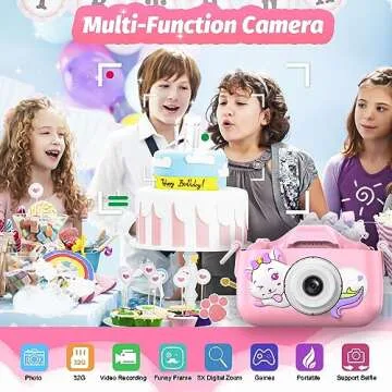 Goopow Kids Selfie Camera Toys for Girls Age 3-9, Digital Video Camera Toy with Protective Cover,Chr...