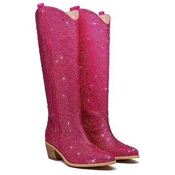 GOSERCE Women's Rhinestone Knee High Cowboy Boots Western Over the Knee Cowgirl Tall boots for Ladie...