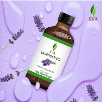 SVA Lavender Essential Oil – 4 Fl Oz – 100% Natural Lavender Oil - for Diffuser, Hair Care, Face, Skin Care, Aromatherapy, Scalp and Body Massage, Soap and Candle Making – with Dropper