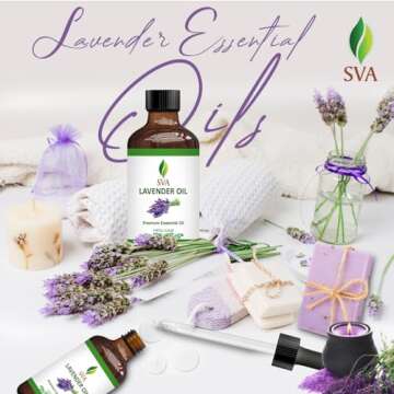 SVA Lavender Essential Oil – 4 Fl Oz – 100% Natural Lavender Oil - for Diffuser, Hair Care, Face, Skin Care, Aromatherapy, Scalp and Body Massage, Soap and Candle Making – with Dropper