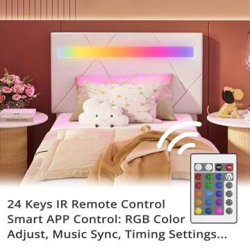 LIKIMIO Twin Bed Frame with LED Lights(Smart APP Control), Upholstered Modern Platform Bed Frame, No Box Spring Needed/Noise-Free/Easy Assembly, White