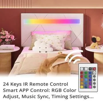 LIKIMIO Twin Bed Frame with LED Lights(Smart APP Control), Upholstered Modern Platform Bed Frame, No Box Spring Needed/Noise-Free/Easy Assembly, White