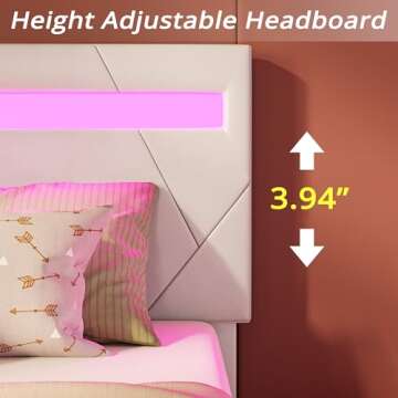 LIKIMIO Twin Bed Frame with LED Lights(Smart APP Control), Upholstered Modern Platform Bed Frame, No Box Spring Needed/Noise-Free/Easy Assembly, White