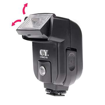 FocusFoto YINYAN CY-20 Universal Hot Shoe On-Camera Flash Speedlite Electronic Speedlight with Sync Port for Nikon Canon Panasonic Olympus Pentax Alpha Digital DSLR Camera Flash Light
