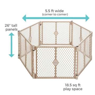 Toddleroo by North States Superyard 6 Panel Free Standing Play Yard, Indoor or Outdoor Baby Playpen, Baby Gate. Made in USA. 5.5 feet corner to corner play pen (26" Tall, Sand)
