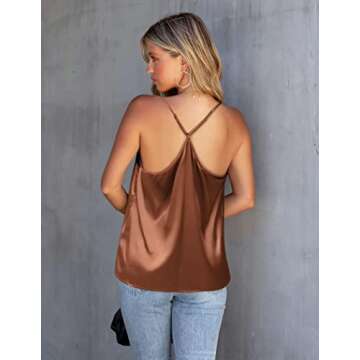 Ekouaer Silk Tank Top for Women Mesh V Neck Satin Camisole Silky Sleeveless Tank Cami Shirt Light Co...
