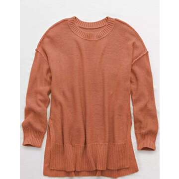 MEROKEETY Women's 2024 Fall Casual Crew Neck Side Split Pullover Sweater Loose Long Sleeve Jumper Top, Orange, XL
