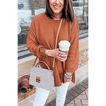 MEROKEETY Women's 2024 Fall Casual Crew Neck Side Split Pullover Sweater Loose Long Sleeve Jumper Top, Orange, XL