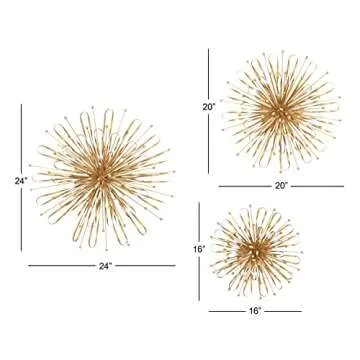 Deco 79 Metal Starburst Wall Decor Set of 3 Sculpture