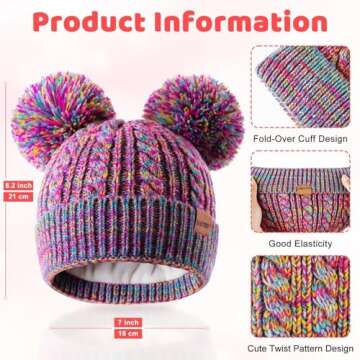 Winter Hat for Kids Toddler Children, Girls Beanie with Double Pom Pom Warm Thick Thermal Fleece Lin...