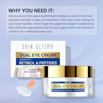 SKIN ULTIMA Dual Eye Cream with Advanced Retinol, Peptides, Caffeine for Puffy Eyes and Dark Circles, Wrinkles, Anti Aging, Under Eye Bags Treatment, Instant Tightener, Fragrance Free, 0.68 OZ