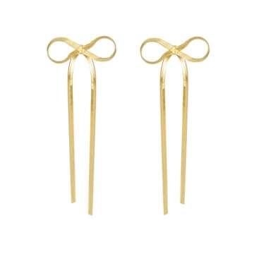 RMMD Gold Earrings for Women, Bow Earrings 18K Gold Plated Bow Dangle Earrings Gold Earrings for Women Trendy Drop Dangly Earrings Statement Prom Earrings Earings Aretes para Mujer Gold Jewelry Gifts