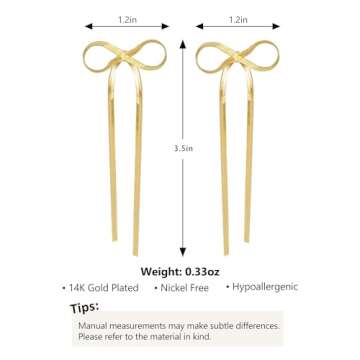 RMMD Gold Earrings for Women, Bow Earrings 18K Gold Plated Bow Dangle Earrings Gold Earrings for Women Trendy Drop Dangly Earrings Statement Prom Earrings Earings Aretes para Mujer Gold Jewelry Gifts