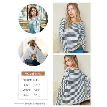 Dokotoo Womens Clothing Color Block Pullover Sweaters 2025 Fashion Crew Neck Long Sleeve Jumper Tops Casual Striped Crop Sweater Dark Gray Large