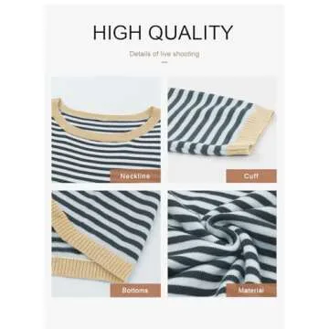 Dokotoo Womens Clothing Color Block Pullover Sweaters 2025 Fashion Crew Neck Long Sleeve Jumper Tops Casual Striped Crop Sweater Dark Gray Large