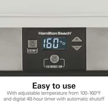 Hamilton Beach Digital Food Dehydrator for Fruit and Jerky, Vegetables and More, 5 Trays, Adjustable Temperature, 48 Hour Timer + Auto Shutoff, Grey (32100A)