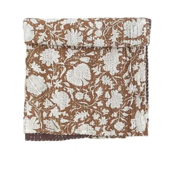Hippie Floral Handblock Handmade Cotton Kantha Quilt - Bohemian Style Decorative Throw Blanket for K...