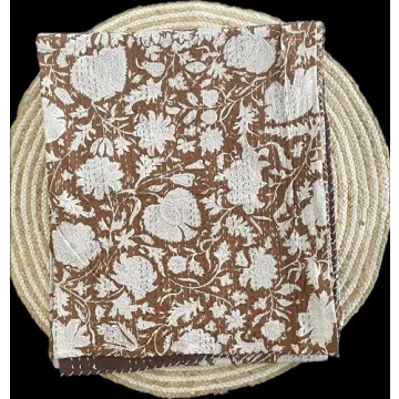 Hippie Floral Handmade Kantha Quilt - Vintage Throw Blanket