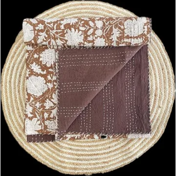 Hippie Floral Handmade Kantha Quilt - Vintage Throw Blanket