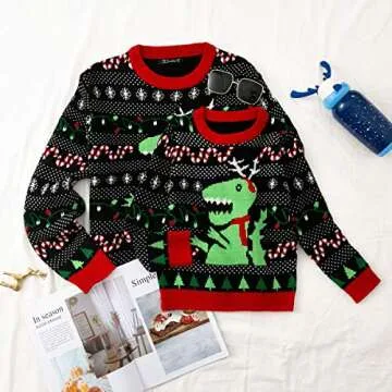 Simplee kids Ugly Christmas Round Neck Sweater Family Matching Outfits for Holiday Party Knitted Pullover,Long Sleeve for Winter 5-6T Kids