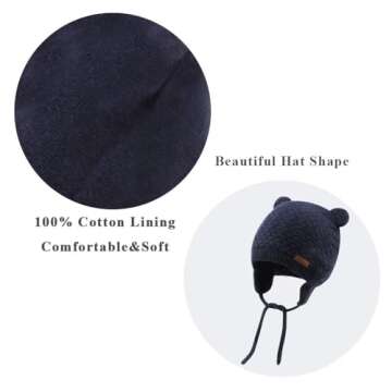 XIAOHAWANG Baby Hat Cute Bear Toddler Earflap Beanie Warm for Fall Winter (A-Set Grey+White+Navy, S(0-6 Months))